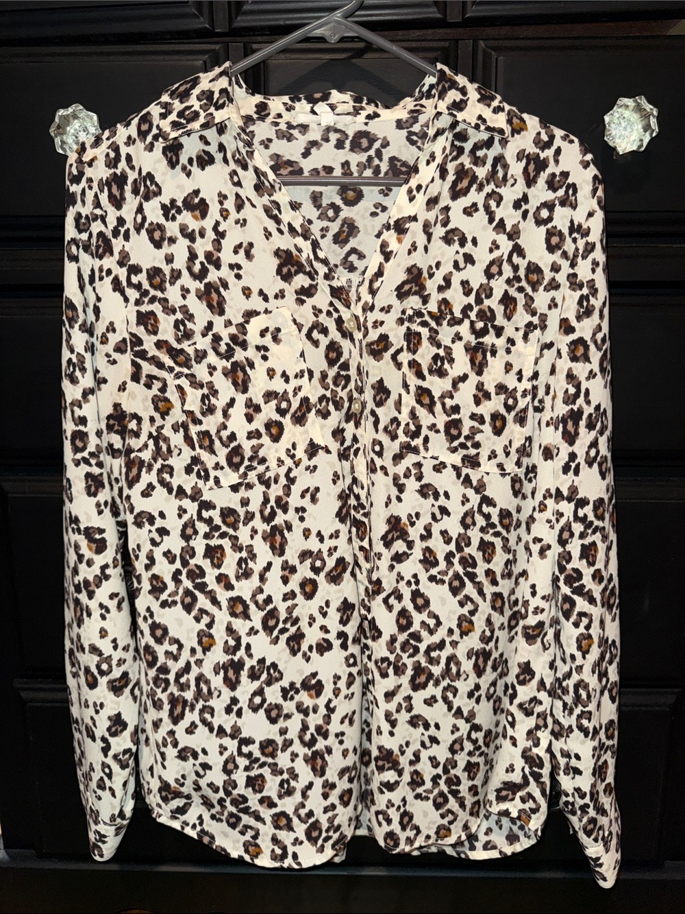Maurices Cream and Brown Leopard Print Button-Up Blouse so pretty